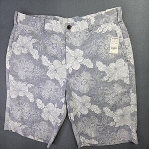 Brooks Brothers Shorts Mens 34 Blue White Floral Hibiscus 346 Chino Flat Front